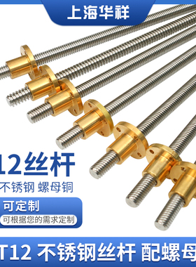 304不锈钢T12梯形丝杆T型牙条螺杆步进电机3D打印机梯形导程螺杆