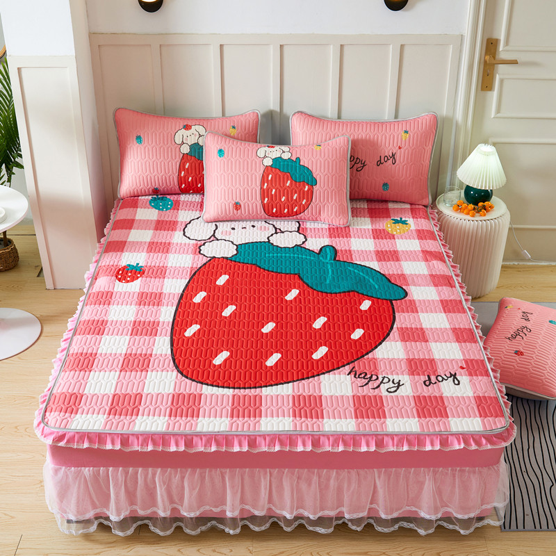 床裙款卡通乳胶凉席三件套.5米夏季可折叠儿童席子.8床2.0
