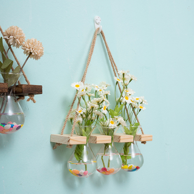 墙上花盆架麻绳挂墙花瓶室内壁挂水培植物容器办公室墙面装饰玻璃