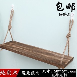 复古麻绳双层置物架挂墙上的置物架民宿简约餐厅复古麻绳置物架