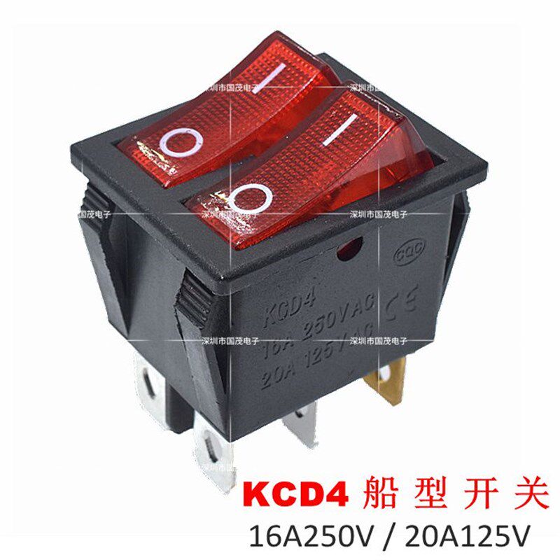 6脚红色双联船型开关电暖器电饼档双开关 KCD4 2合1电源开关
