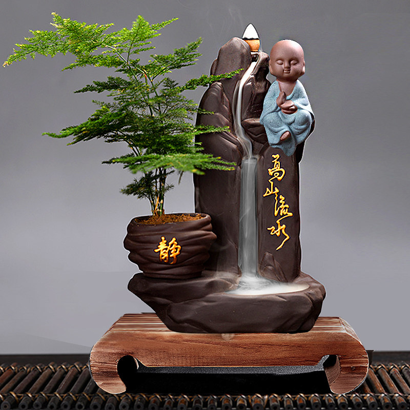 高山流水陶瓷倒流香炉观赏禅意茶道流香炉檀香茶宠熏香炉创意摆件
