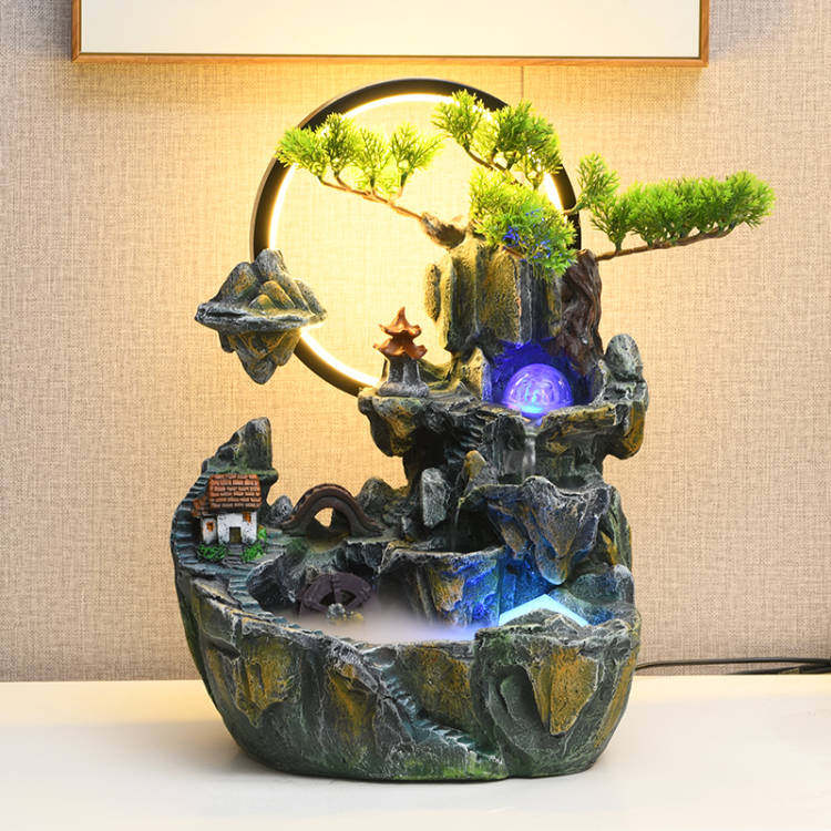 鱼缸客厅假山盆景摆件高山循环流水生财风水轮小水车转球招财喷泉