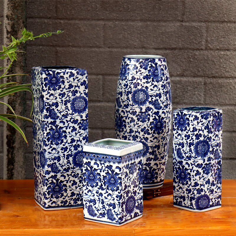 景德镇陶瓷器青花瓷笔筒毛笔摆件学生大号仿古中国风插花收纳花瓶