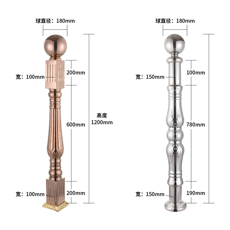 不锈钢罗马柱楼梯扶手护栏304带球大将军柱家用阳台起步围栏立柱