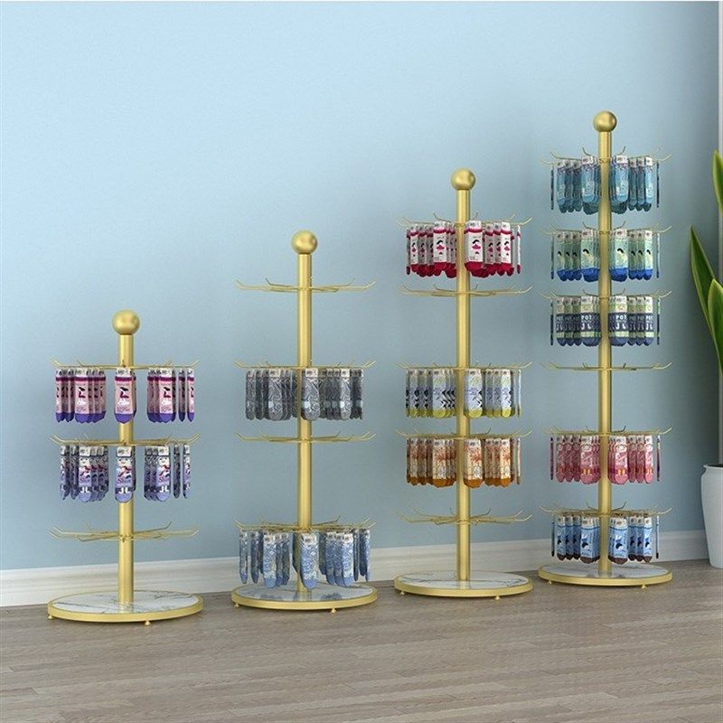 晾袜架子展示架店铺落地中岛架内裤丝袜盒装陈列旋转饰品挂钩货架