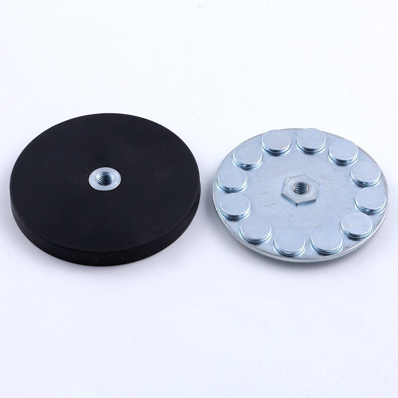 平螺纹88mm M6包胶磁铁吸盘 钕铁硼强磁包胶强磁底座包胶磁铁吸盘