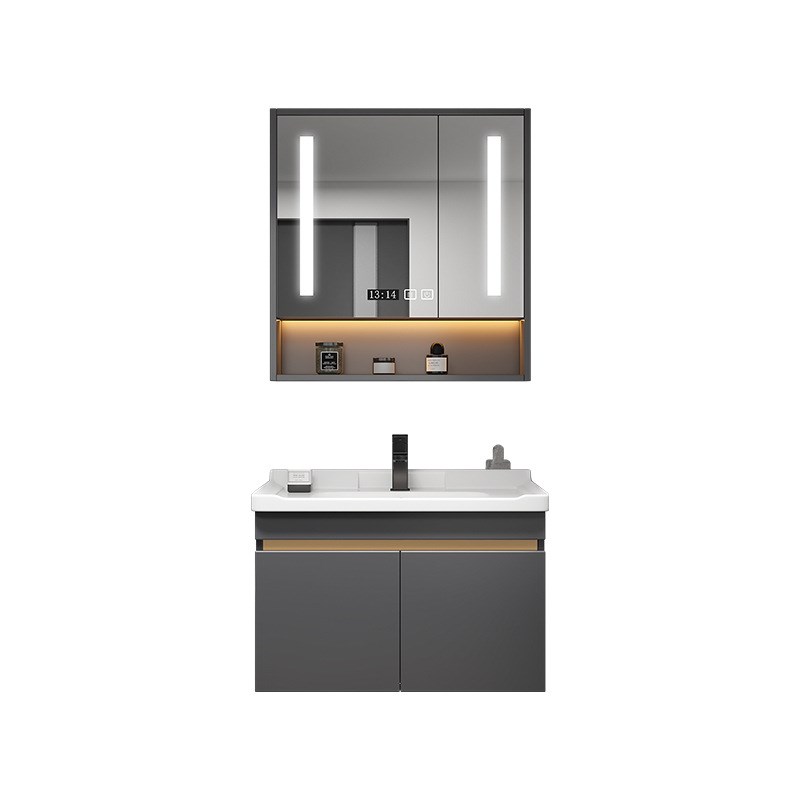 卫生间浴室柜组合陶瓷一体洗漱台小户型60cm灰色实木50洗手洗