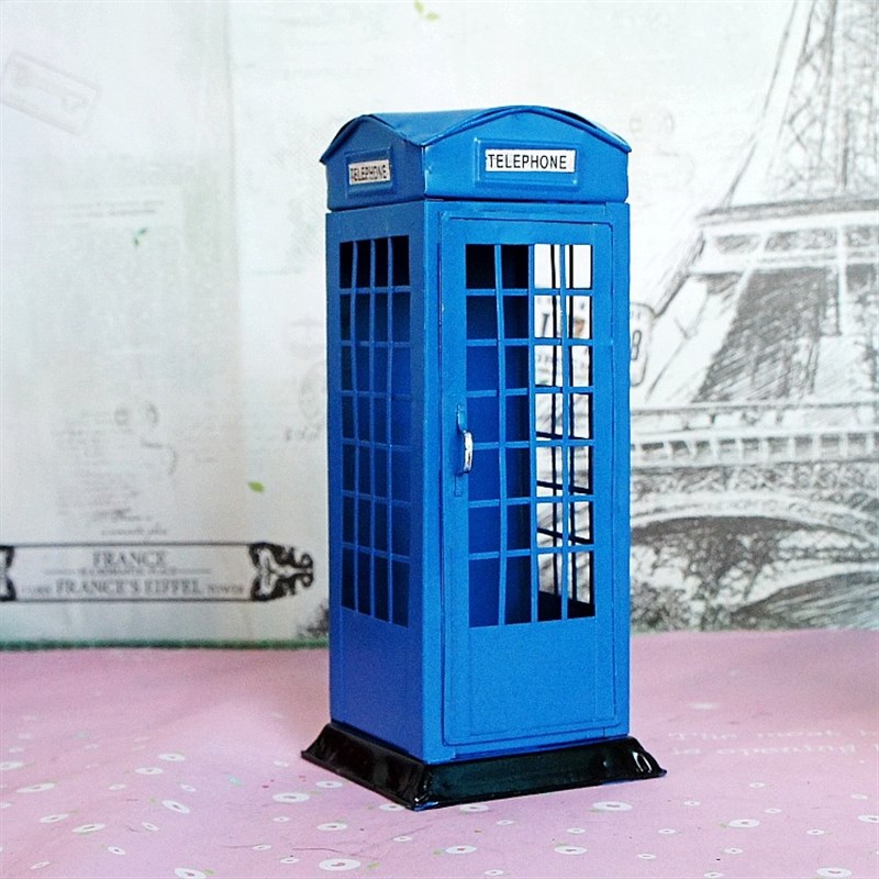 zakka杂货 英国伦敦街头电话亭 手绘铁皮电话亭 储蓄罐 热销7240