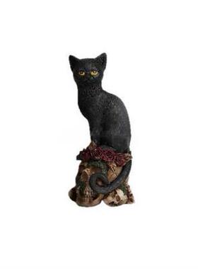 跨境热销哥特风黑猫玫瑰骷髅造型装饰适用于家居万圣节装饰工艺品