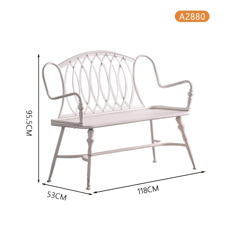 法式浪漫复古长椅户外花园铁艺靠背椅美式做旧庭院双人椅影楼道具