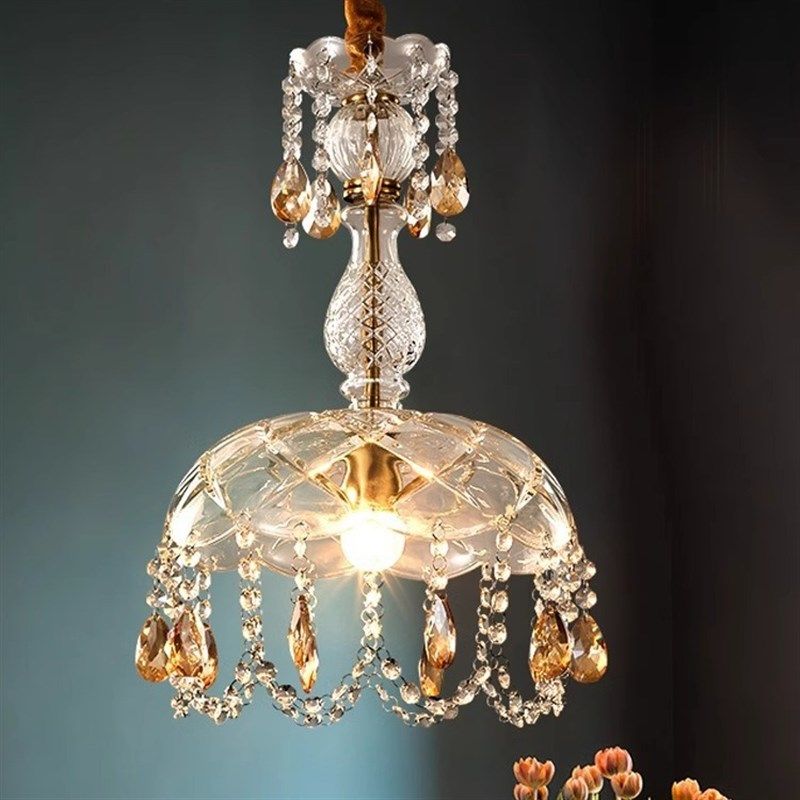 法式水晶小吊灯美式田园乡村玄关入户床头轻奢过道衣帽间飘窗灯具