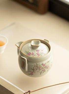 国风粉彩宝汝窑桃花茶抓壶茶陶A12037瓷茶具手壶瓶防烫手茶壶大容