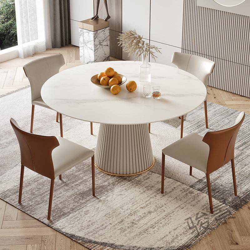 F桌S亮桌光岩板餐桌子家用小户型现代简约FSP8CTi7带转盘旋转圆椅