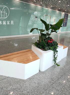 玻璃钢凳花盆组创意木TTB纹漆场商公园机场防腐木休闲椅工合厂坐