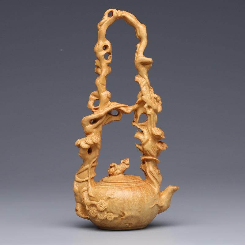 WHE崖木雕东梁壶中式摆件实木坡博古架柏茶壶家居客厅装饰提工艺