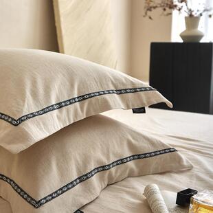 新款简约麻单枕棉套栖春山48*74cm家一枕对装头套2025217J舒适亲