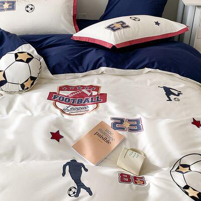 卡通风男孩0款6支长棉全棉四绒件套足球贴绣布刺纯棉被HXF套床上