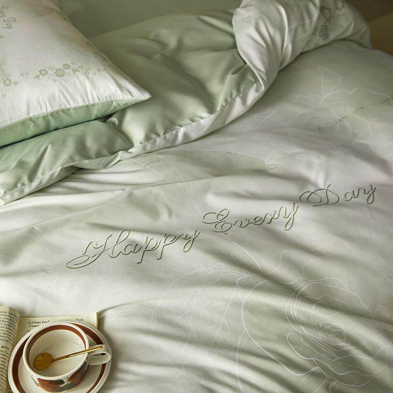 轻法式春夏风吸四汗HSB透气贡奢缎凉感亲肤花床单被套印件套床上