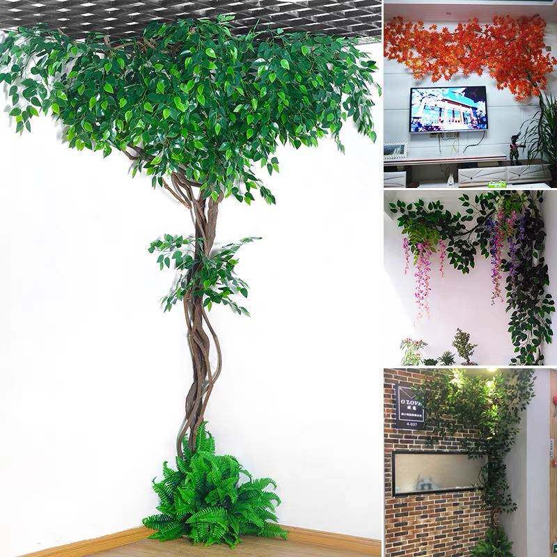 仿真植物藤叶客厅角布景装饰榕树枫叶管道美墙化藤条88957树藤蔓