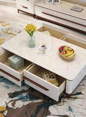 现代简约客厅茶电29795柜视组合套几装木大理石烤漆茶几地柜实边