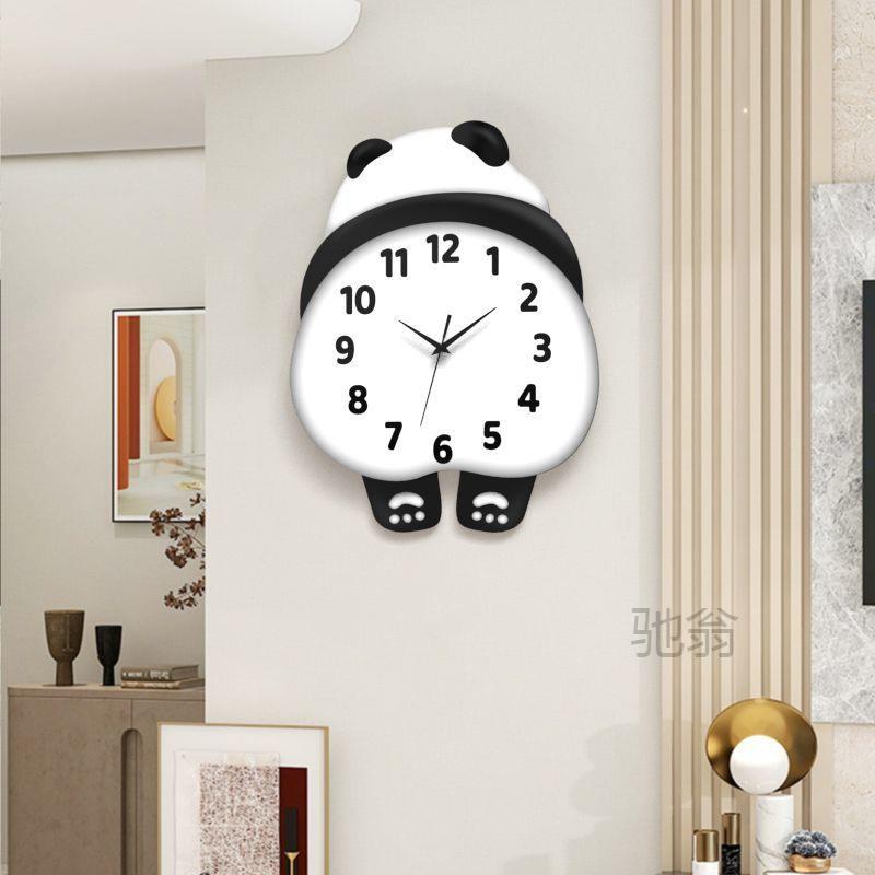 麓r熊猫脚挂钟丫可摇AOW摆简约现代客厅家用钟表餐卧静室音时钟厅