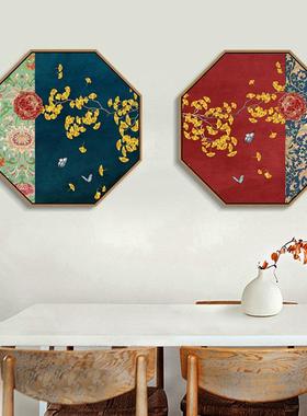 清雅新中式玄关饰客厅装画ZXW八形挂边画国风意境玄中关壁画中国