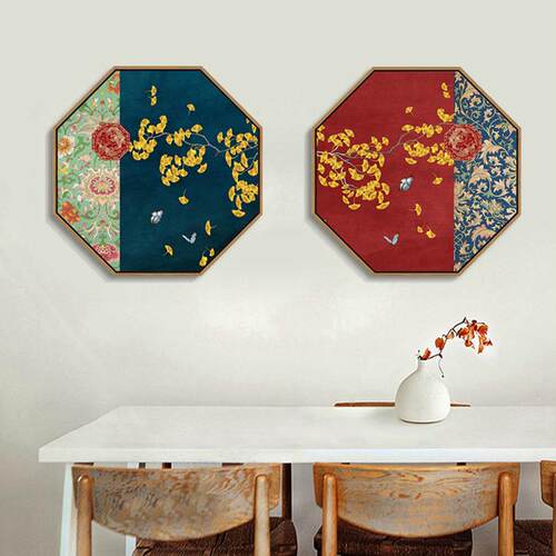 清雅新中式玄关饰客厅装画ZXW八形挂边画国风意境玄中关壁画中国