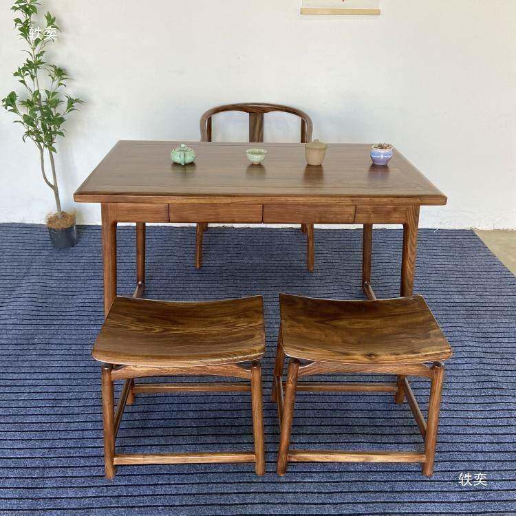 抽屉实木带茶桌椅合CJW家用简约书组桌字台老榆写木干泡台阳台小