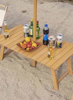 户外旅行家用简易便携插出榉木折叠桌椅摆摊租屋伞营桌89405露椅