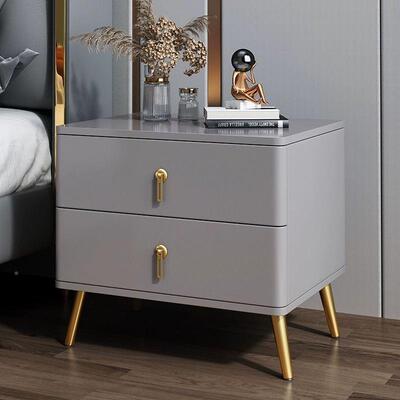 意式烤床头柜VEA家用简奢约板现代床边柜轻实木卧室岩漆收纳柜整