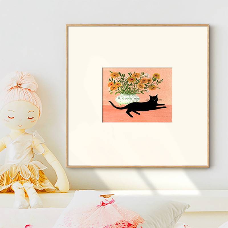 慵懒午后 现代儿童房墙面装饰卡通猫狗动物客厅彩色装饰画正方形图片
