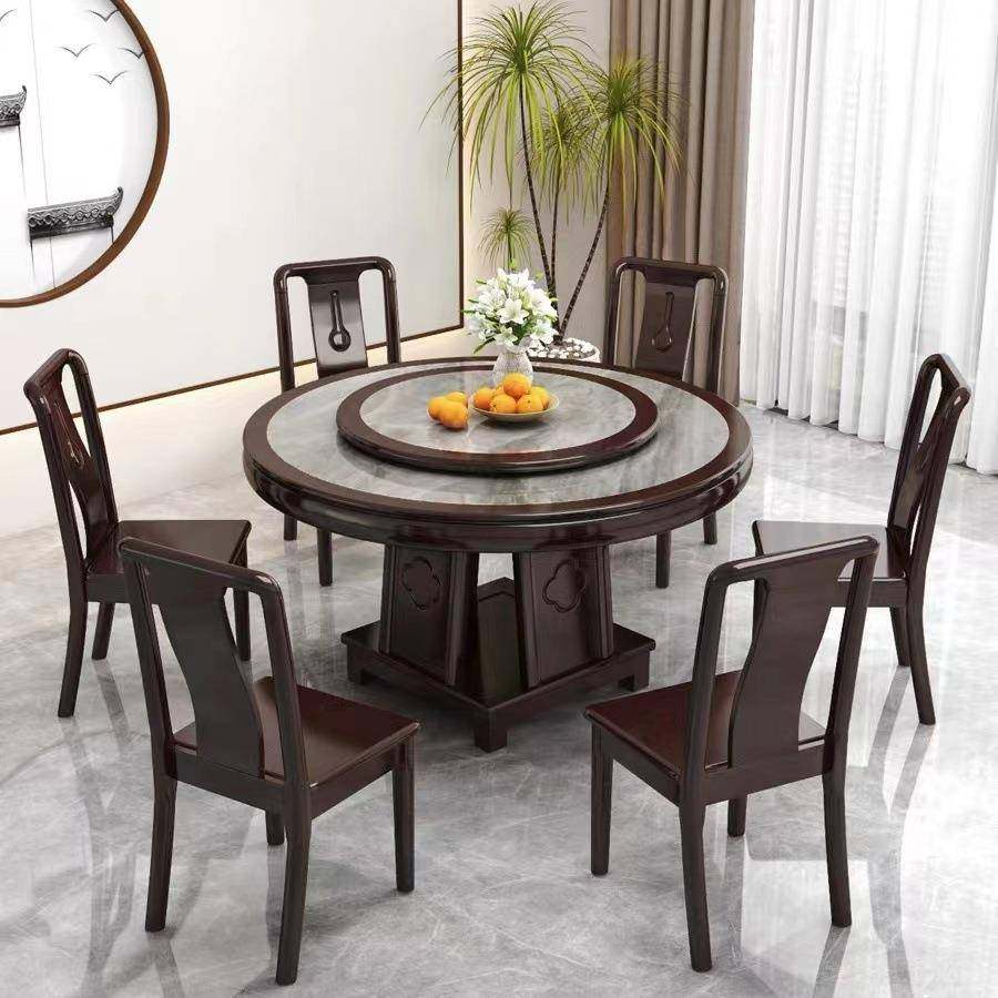 新中式实板岩餐2022年新桌现桌代简约轻奢圆形餐木桌椅组合转盘圆,商业/办公家具,餐桌椅系列,淘宝优惠券,粉丝福利购,淘宝优惠卷