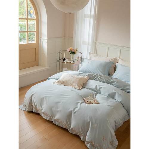 销厂家直100支纯棉长绒棉春秋轻四件套床上用品奢全JSG棉被套绣花