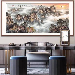 中背泰山神韵式客厅山图水画纯手绘泰山风景办公室有靠山招财风水