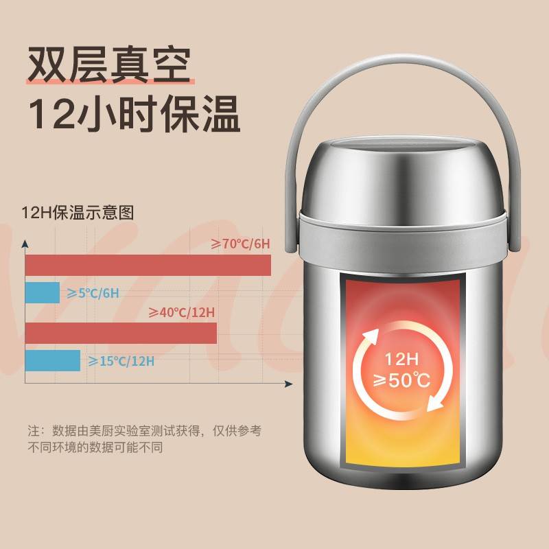 MAXCOOK美厨保温饭盒304不锈钢家用上班族带饭超长保温时效保塘祥