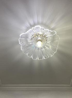 简BHI约式复餐厅玄关阳台飘窗过道日叶古造型全铜玻璃吊灯灯荷具