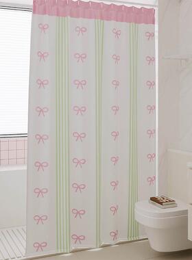 洗澡浴室门帘免装蝴蝶结浴粉绿孔打布浴帘防水防霉卫套淋KJC生间