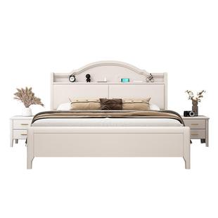 白色实木床多功能现代简MXK约主卧5双人.m收纳储物小1美式 高气压