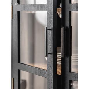 法式 复古示书带玻璃柜门靠墙实柜中古创意黑色落地书架JUD客厅木