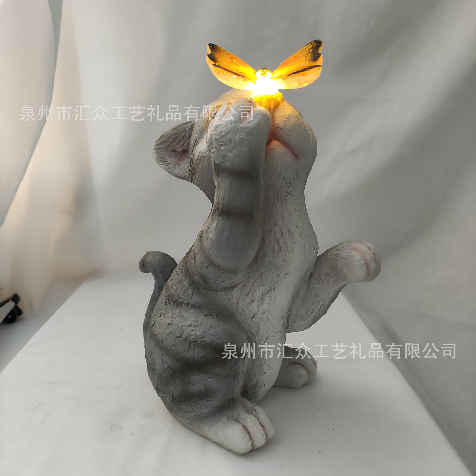 户外花园庭院可爱猫咪太阳能摆件阳台装饰布置创意动物树脂工艺品