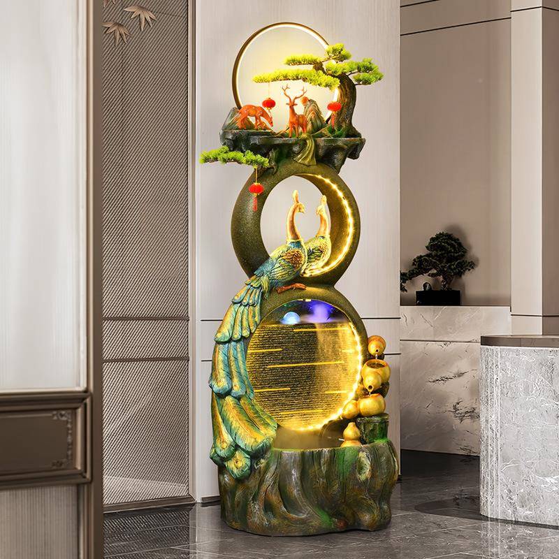 家居葫芦流水6552摆厅件客电地视柜旁装公饰办室加湿器孔雀景观落