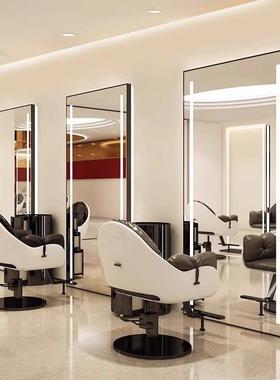 镜红美发店镜子带发灯廊理发镜台剪发镜壁挂UBY式网落地理发店子