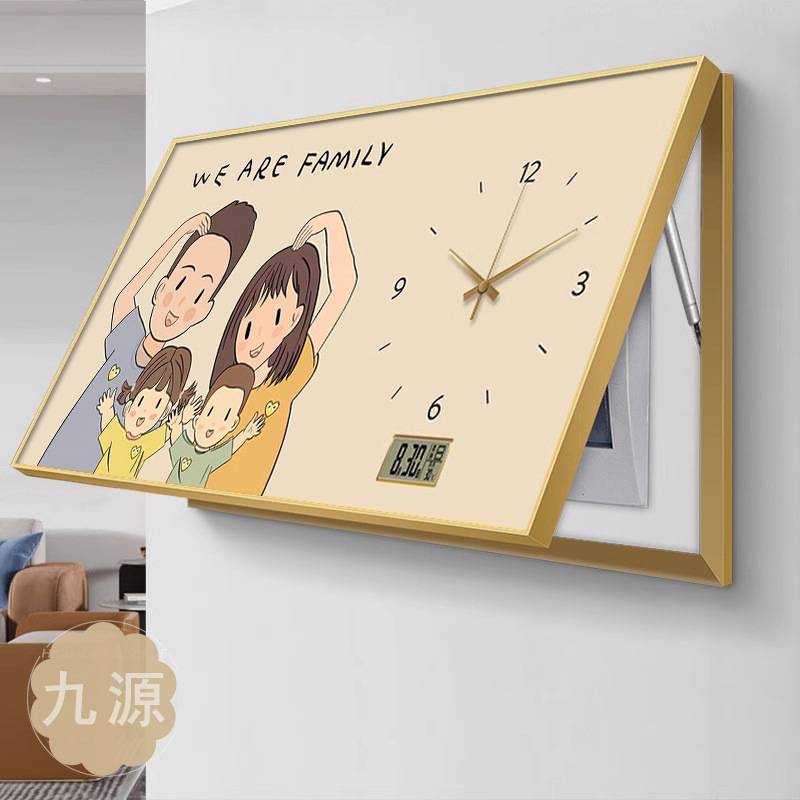 一家三四口大尺寸电表箱装饰画现代轻奢遮丑箱挂画横版钟表万年历