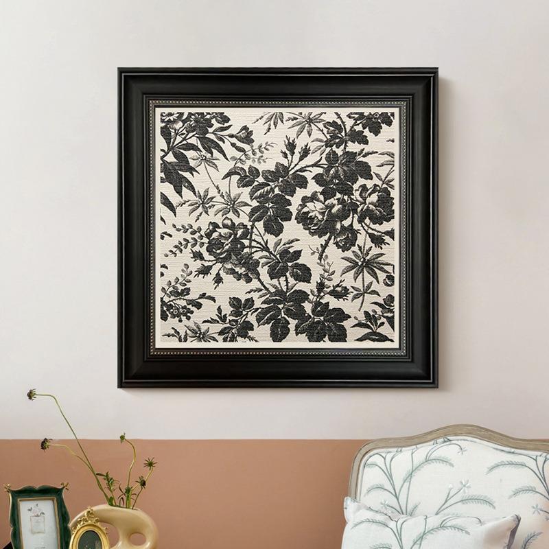 花开如C155意美式餐厅关装饰画法黑白轻奢式床头画式复欧古走玄廊