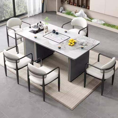 轻奢台岩茶桌椅家组合一桌五椅现代简约办板公室用阳台小茶PDU一