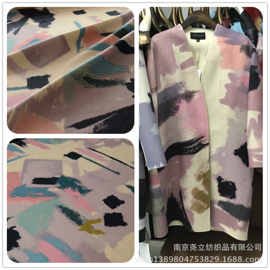 全毛双面呢印花面料现货