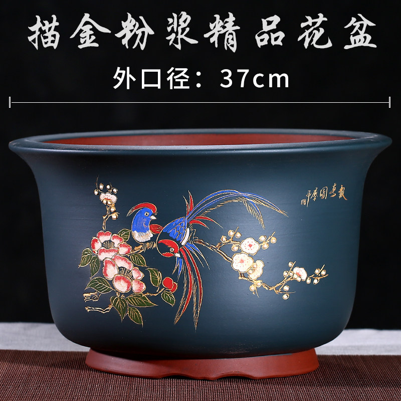 特大紫砂花盆彩绘兰花盆君子兰盆圆形盆景盆栽绿植花卉陶瓷盆