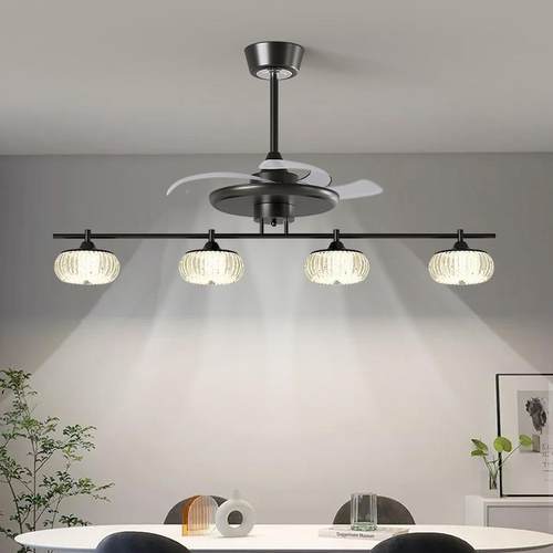 款客厅风扇灯简约创意小平奶油新风吊灯卧室餐厅吸顶灯护果7眼扇