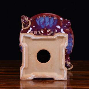 仿古钧瓷窑变双活环摆件品艺客厅家无品牌/居酒耳柜工办公室装饰